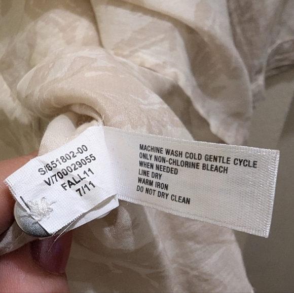 GAP Cotton Silk Cream Beige Tunic Button Front 3/4 Sleeve Brush Stroke Print- XL - Picture 10 of 11